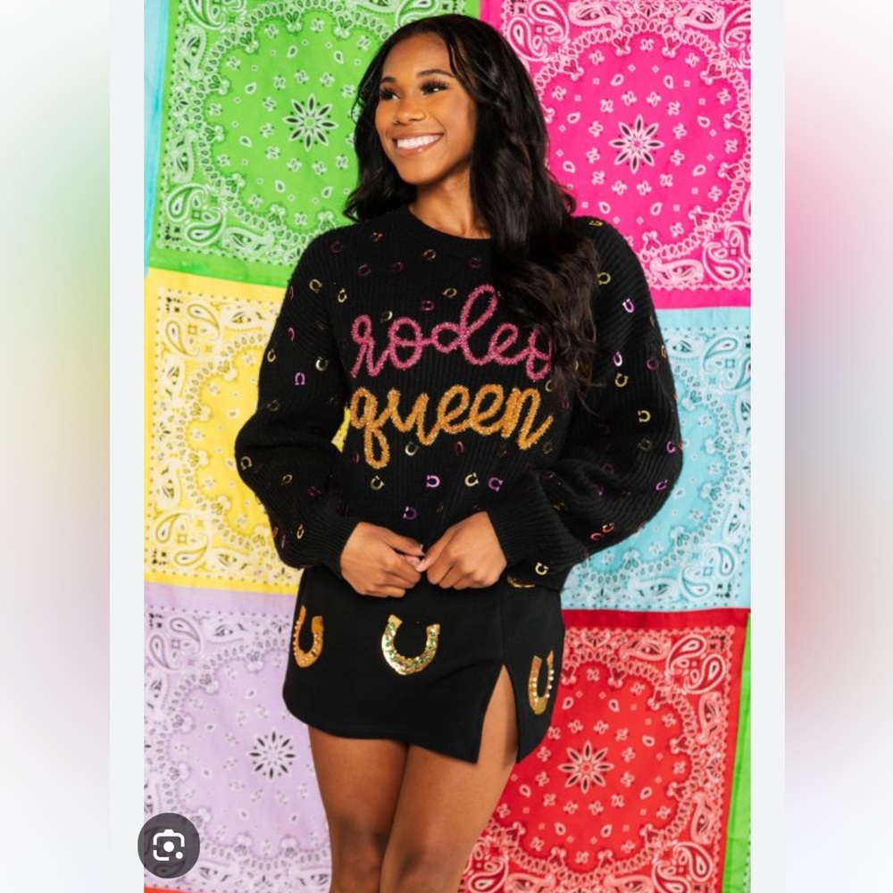 QUEEN OF SPARKLES Black Sweater with Pink and Gold Lettering